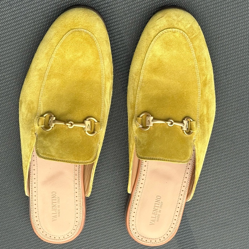 VALENTINO Lime suede slipper mules